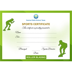 School Sports Award Certificate Roller Blading A4 Size | Use on Laser Printer